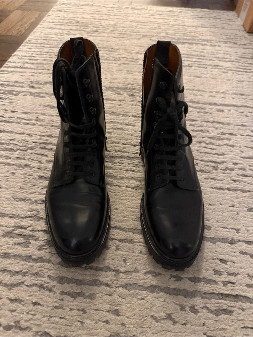 Common Projects Black Leather Lace-Up Zip Combat Boots